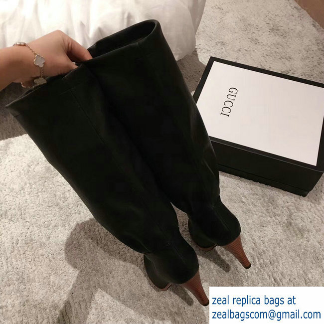 Gucci Leather Mid-Heel Boots Black 2018