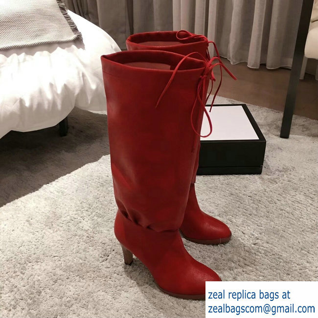Gucci Leather Mid-Heel Boots Red 2018