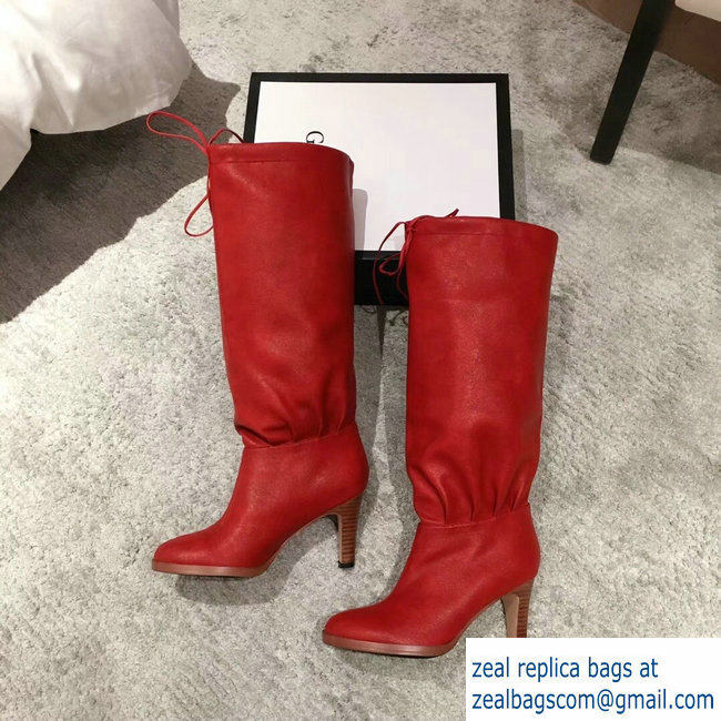 Gucci Leather Mid-Heel Boots Red 2018