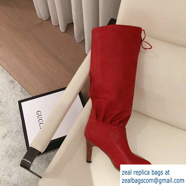 Gucci Leather Mid-Heel Boots Red 2018