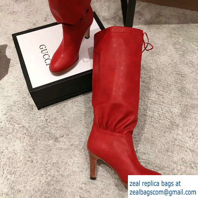 Gucci Leather Mid-Heel Boots Red 2018
