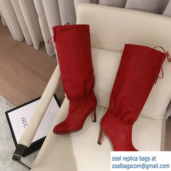 Gucci Leather Mid-Heel Boots Red 2018