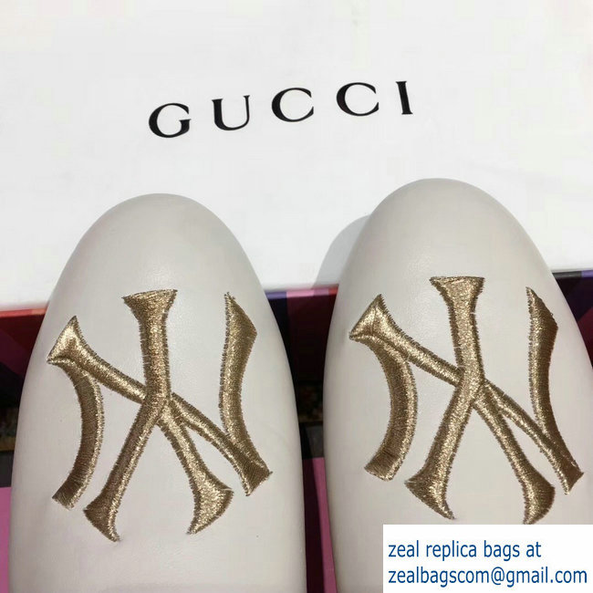 Gucci Leather Slipper with NY Yankees Patch White 2018