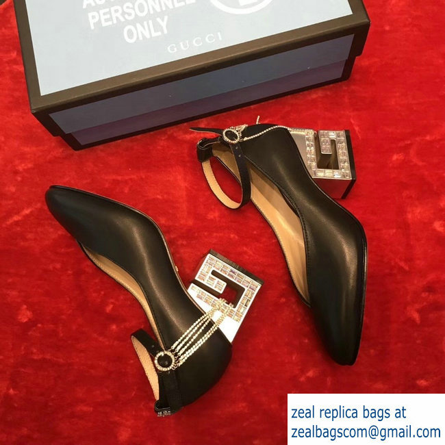 Gucci Mid-Heel 7cm Pumps With Crystal G Heel 548853 Black 2019 - Click Image to Close