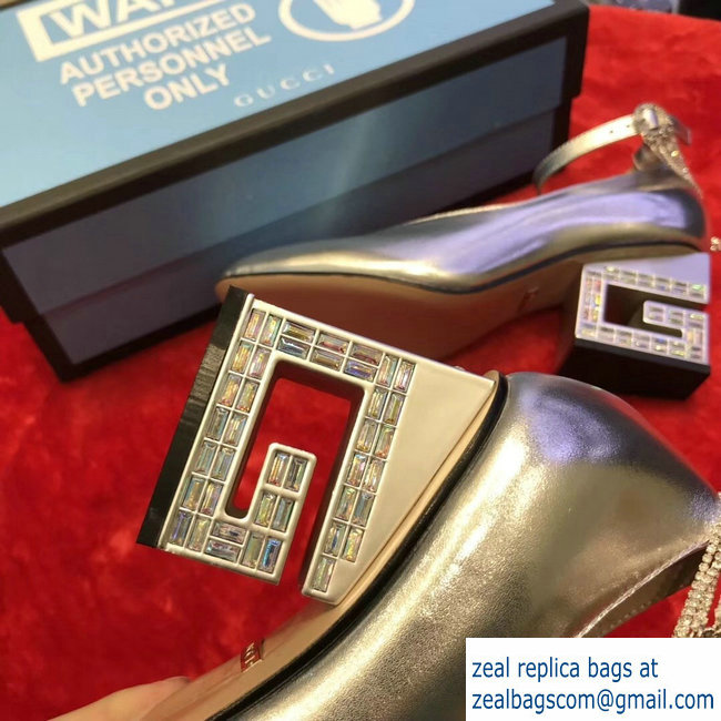 Gucci Mid-Heel 7cm Pumps With Crystal G Heel 548853 Silver 2019