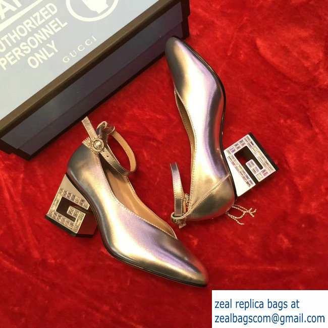 Gucci Mid-Heel 7cm Pumps With Crystal G Heel 548853 Silver 2019