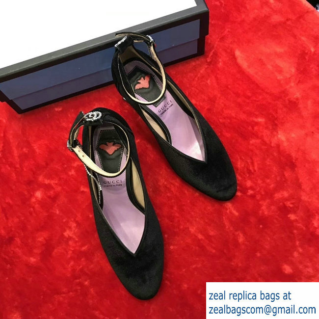 Gucci Mid-Heel 7cm Pumps With Crystal G Heel 548853 Velvet Black 2019