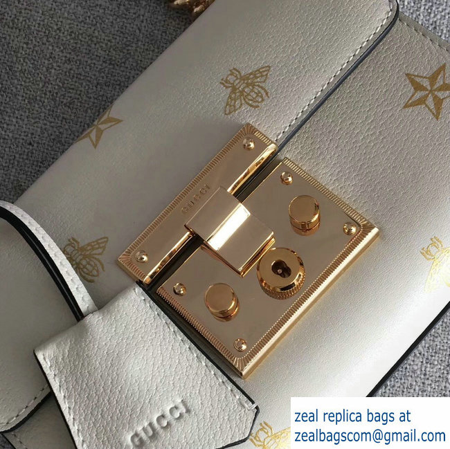 Gucci Padlock Bee Star Small Shoulder Bag 432182 White 2018 - Click Image to Close