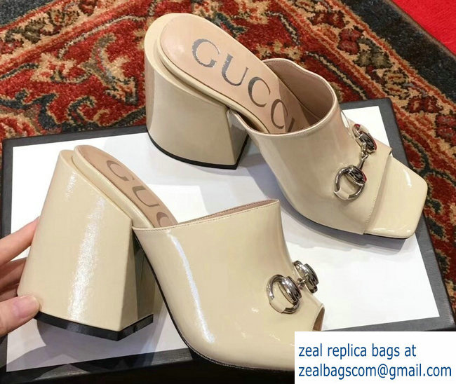 Gucci Patent Leather Horsebit 10cm High-Heel Slides 536773 Beige 2019 - Click Image to Close