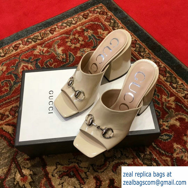 Gucci Patent Leather Horsebit 10cm High-Heel Slides 536773 Beige 2019 - Click Image to Close