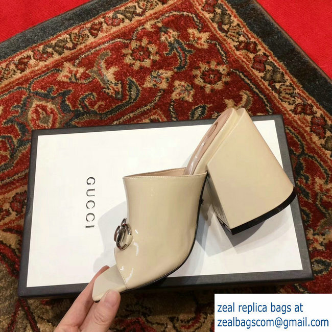 Gucci Patent Leather Horsebit 10cm High-Heel Slides 536773 Beige 2019 - Click Image to Close