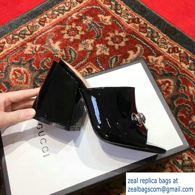 Gucci Patent Leather Horsebit 10cm High-Heel Slides 536773 Black 2019