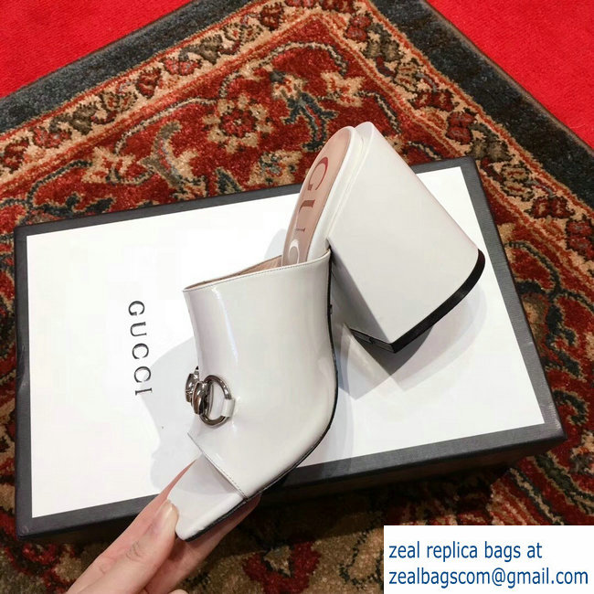 Gucci Patent Leather Horsebit 10cm High-Heel Slides 536773 White 2019