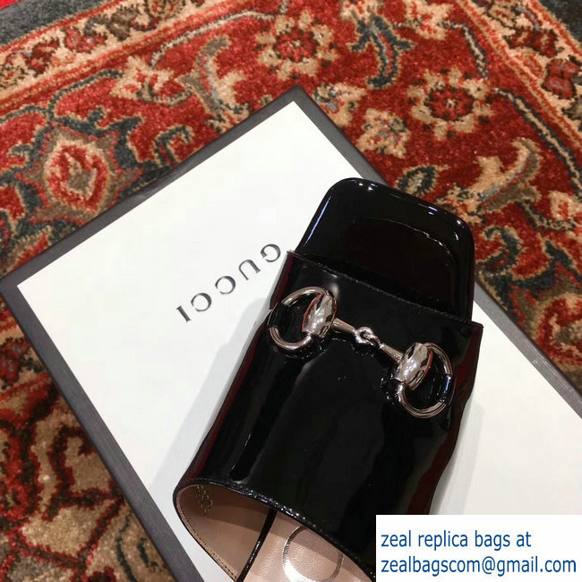 Gucci Patent Leather Horsebit 5cm Mid-Heel Slides 543188 Black 2019