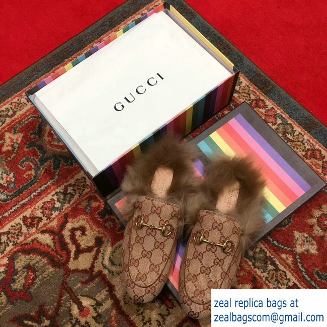 Gucci Princetown GG Canvas Fur Slipper 448657 Beige 2018 - Click Image to Close