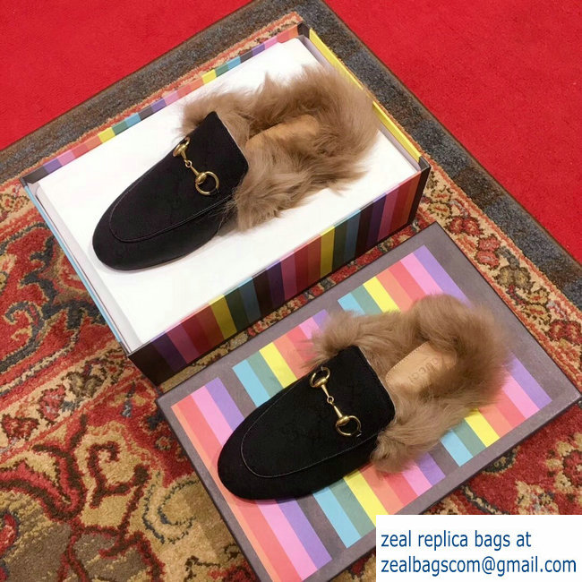 Gucci Princetown GG Canvas Fur Slipper 448657 Black 2018 - Click Image to Close
