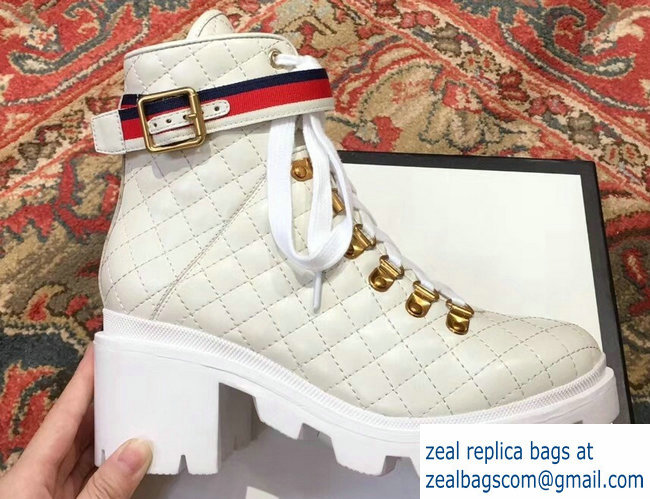 Gucci Quilted Leather Ankle Boots With Belt White 2018 - Click Image to Close