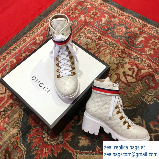 Gucci Quilted Leather Ankle Boots With Belt White 2018