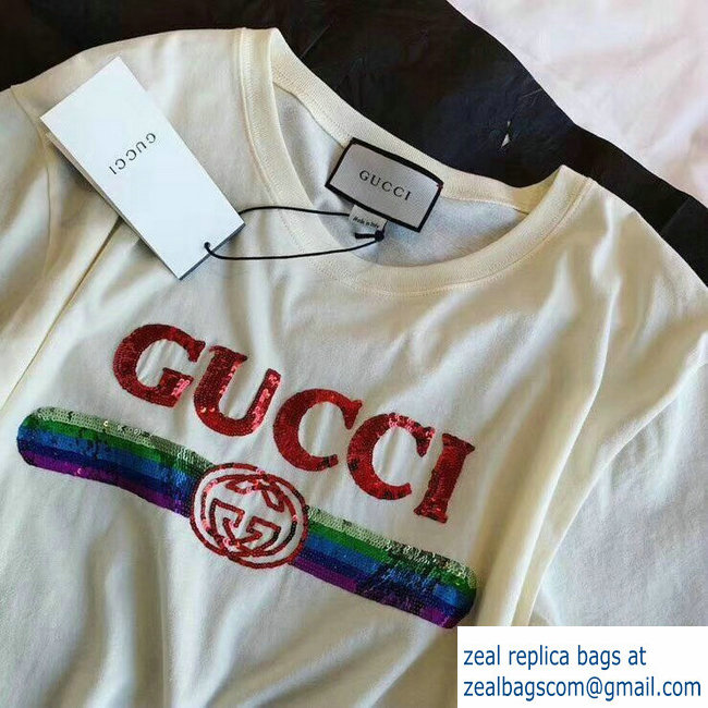 Gucci Sequin Vintage Logo T-shirt Creamy 2019