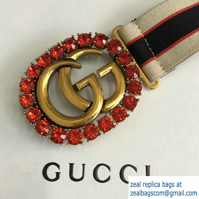 Gucci Stripe Belt With Double G And Crystals 2018