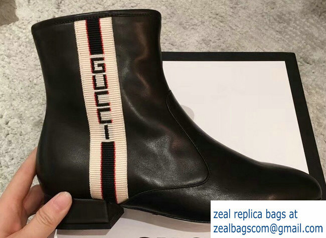 Gucci Stripe Leather Ankle Boots Black 2018 - Click Image to Close