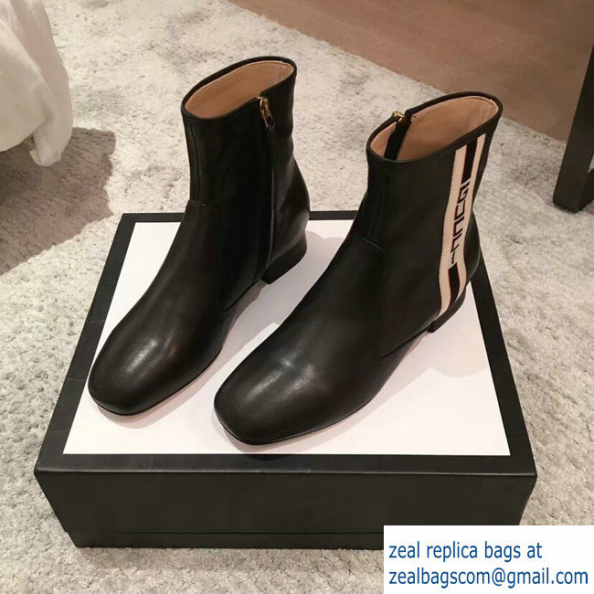 Gucci Stripe Leather Ankle Boots Black 2018 - Click Image to Close