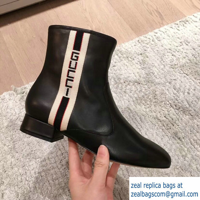 Gucci Stripe Leather Ankle Boots Black 2018