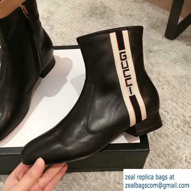 Gucci Stripe Leather Ankle Boots Black 2018 - Click Image to Close