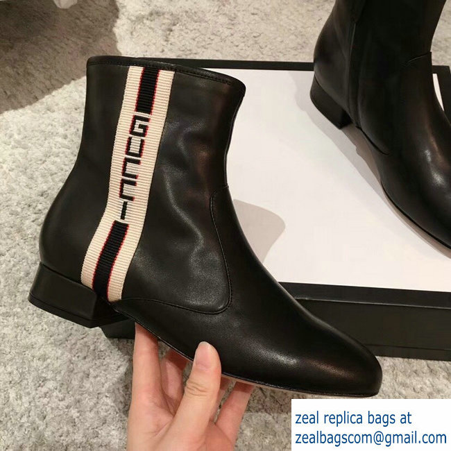 Gucci Stripe Leather Ankle Boots Black 2018