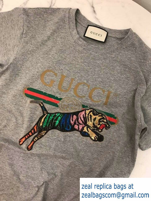 Gucci Vintage Logo T-shirt with Tiger Gray 2019