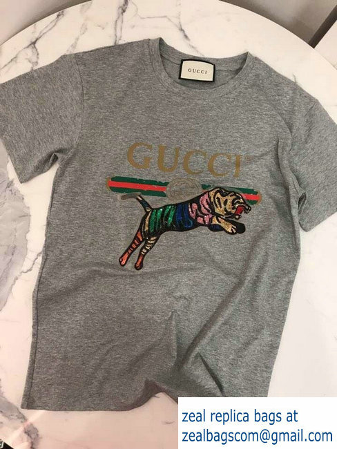 Gucci Vintage Logo T-shirt with Tiger Gray 2019
