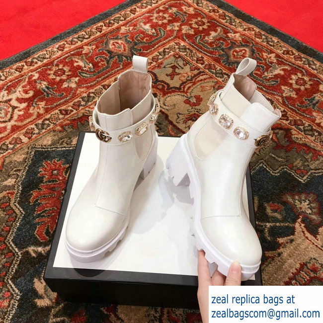 Gucci White Leather Ankle Boots With Belt 2018