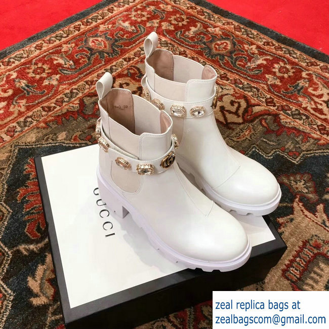 Gucci White Leather Ankle Boots With Belt 2018