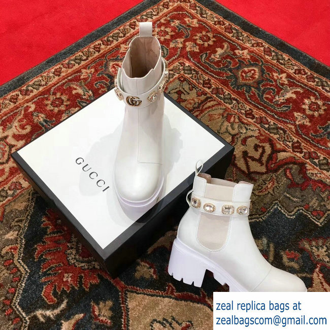 Gucci White Leather Ankle Boots With Belt 2018