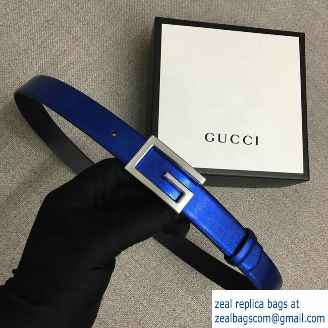 Gucci Width 2.5cm Leather Belt Blue with G Buckle 2018
