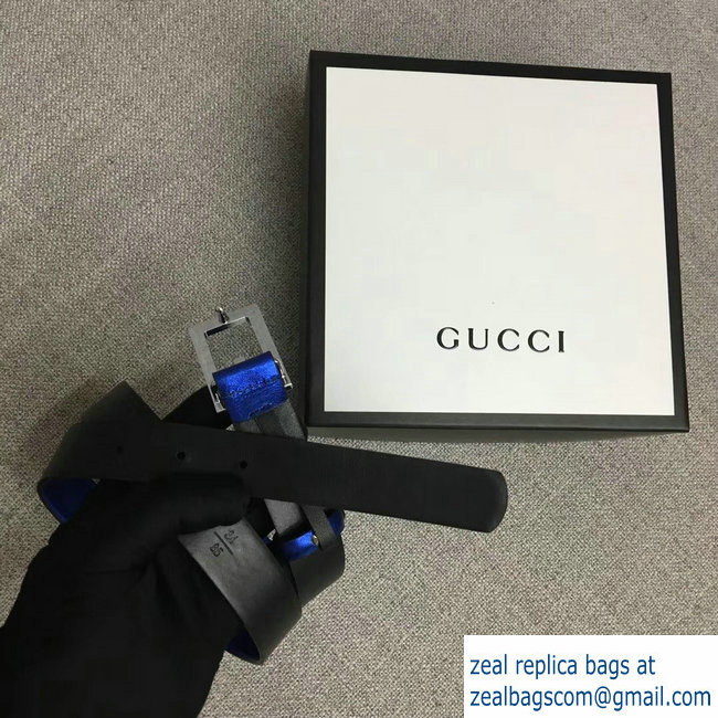 Gucci Width 2.5cm Leather Belt Blue with G Buckle 2018