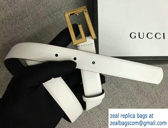 Gucci Width 2.5cm Leather Belt White with G Buckle 2018 - Click Image to Close
