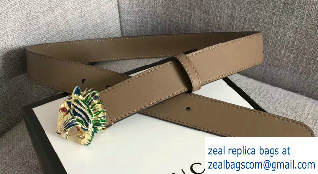 Gucci Width 3cm Leather Belt Camel with Tiger Head 2018