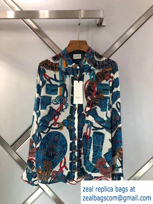 Gucci spring 2019 blue silk shirt - Click Image to Close