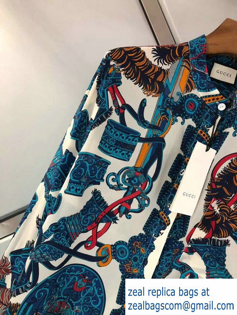 Gucci spring 2019 blue silk shirt - Click Image to Close