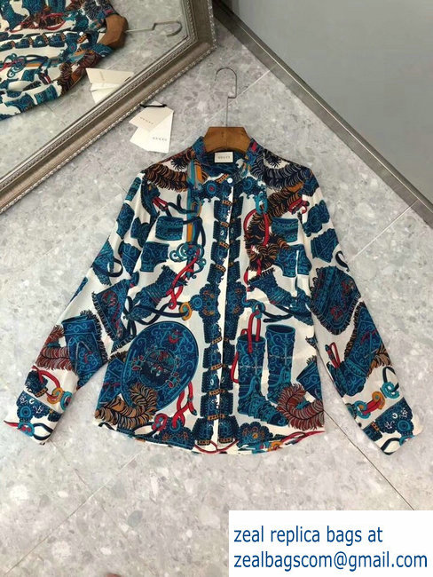 Gucci spring 2019 blue silk shirt