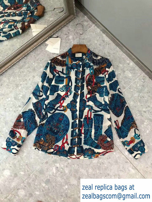 Gucci spring 2019 blue silk shirt - Click Image to Close