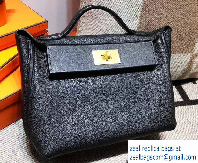 Hermes Kelly 24/24 Bag In Swift and Togo Leather Black With Gold Hardware 2018 - Click Image to Close