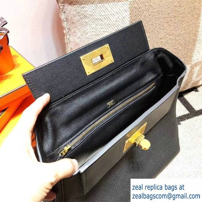 Hermes Kelly 24/24 Bag In Swift and Togo Leather Black With Gold Hardware 2018