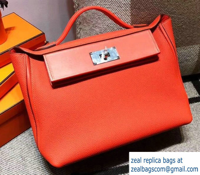 Hermes Kelly 24/24 Bag In Swift and Togo Leather Cerise With Silver Hardware 2018 - Click Image to Close