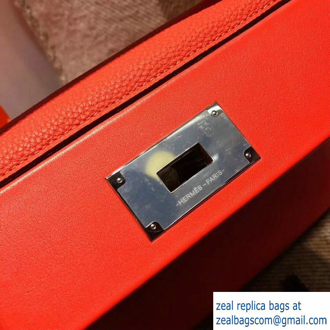 Hermes Kelly 24/24 Bag In Swift and Togo Leather Cerise With Silver Hardware 2018 - Click Image to Close