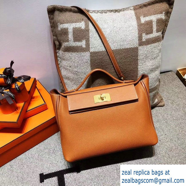Hermes Kelly 24/24 Bag In Swift and Togo Leather Khaki With Gold Hardware 2018 - Click Image to Close
