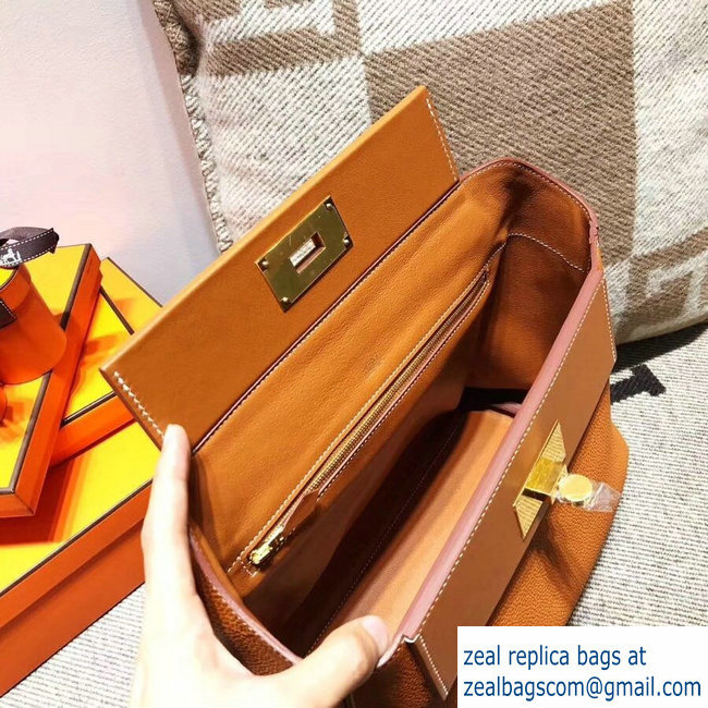 Hermes Kelly 24/24 Bag In Swift and Togo Leather Khaki With Gold Hardware 2018 - Click Image to Close
