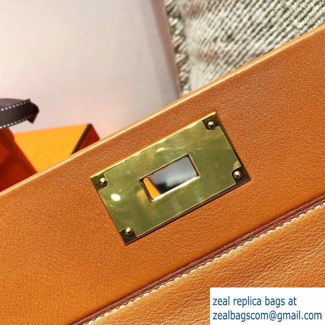 Hermes Kelly 24/24 Bag In Swift and Togo Leather Khaki With Gold Hardware 2018 - Click Image to Close