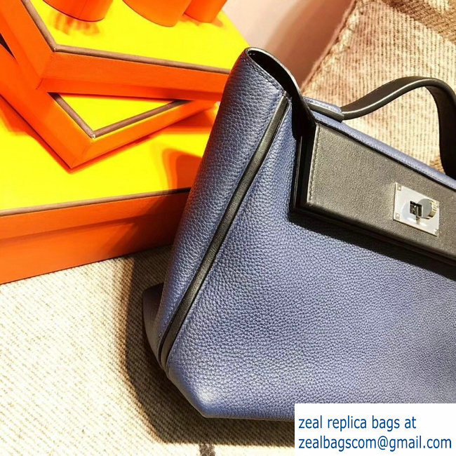 Hermes Kelly 24/24 Bag In Swift and Togo Leather Navy Blue With Silver Hardware 2018 - Click Image to Close